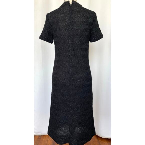 Vintage 70's Black Sparkly Stretch Knit Mod Midi Dress Size S / M Retro Shift - Picture 2 of 10